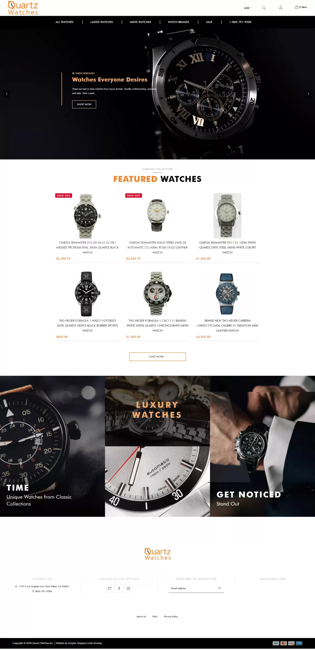 Quartz Watches Ecommerce Web Design Home Page