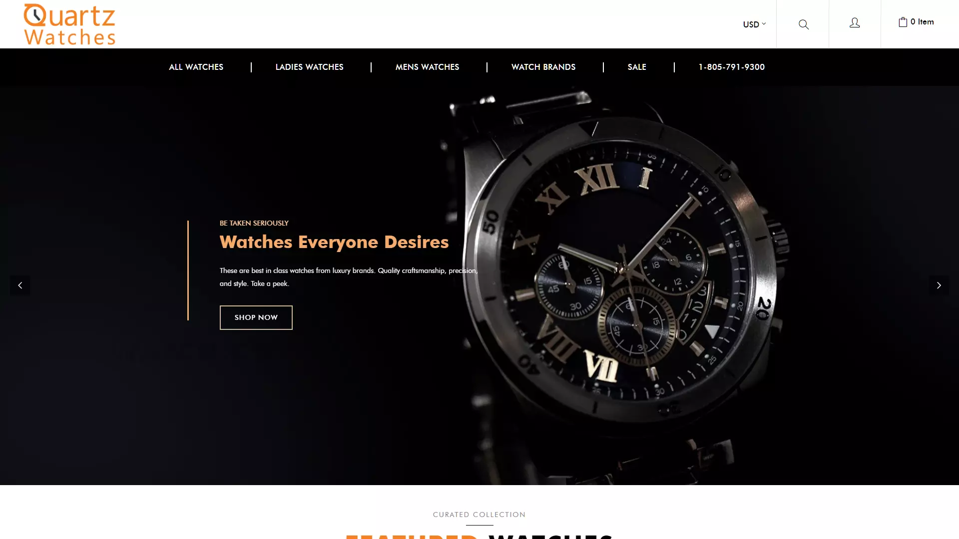 Quartz Watches Ecommerce Web Design