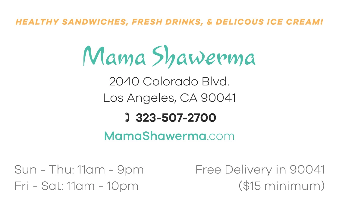 Mama Shawerma Restaurant Business Cards Backside